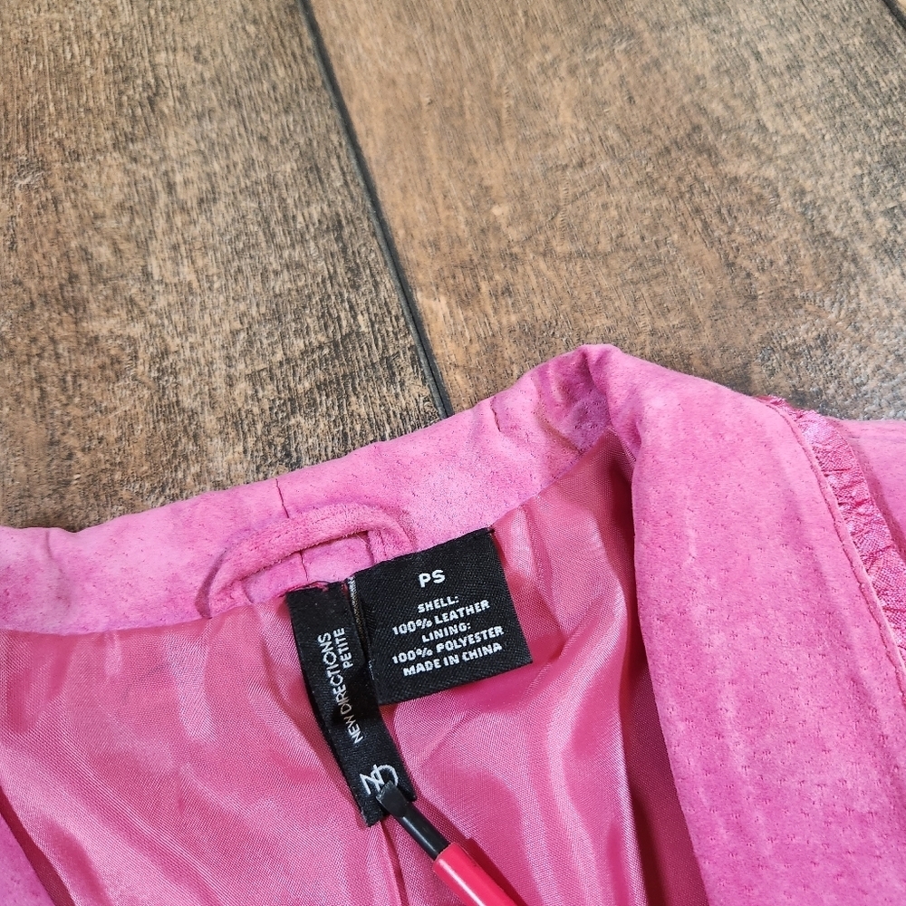 New Directions Petite Women's PS 100% Leather Suede Pink Jacket Coat Vintage - Picture 3 of 8